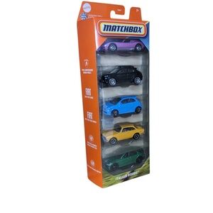 Matchbox Italian Roads Toy Car Set - Purple, Black, Blue, Yellow, Green